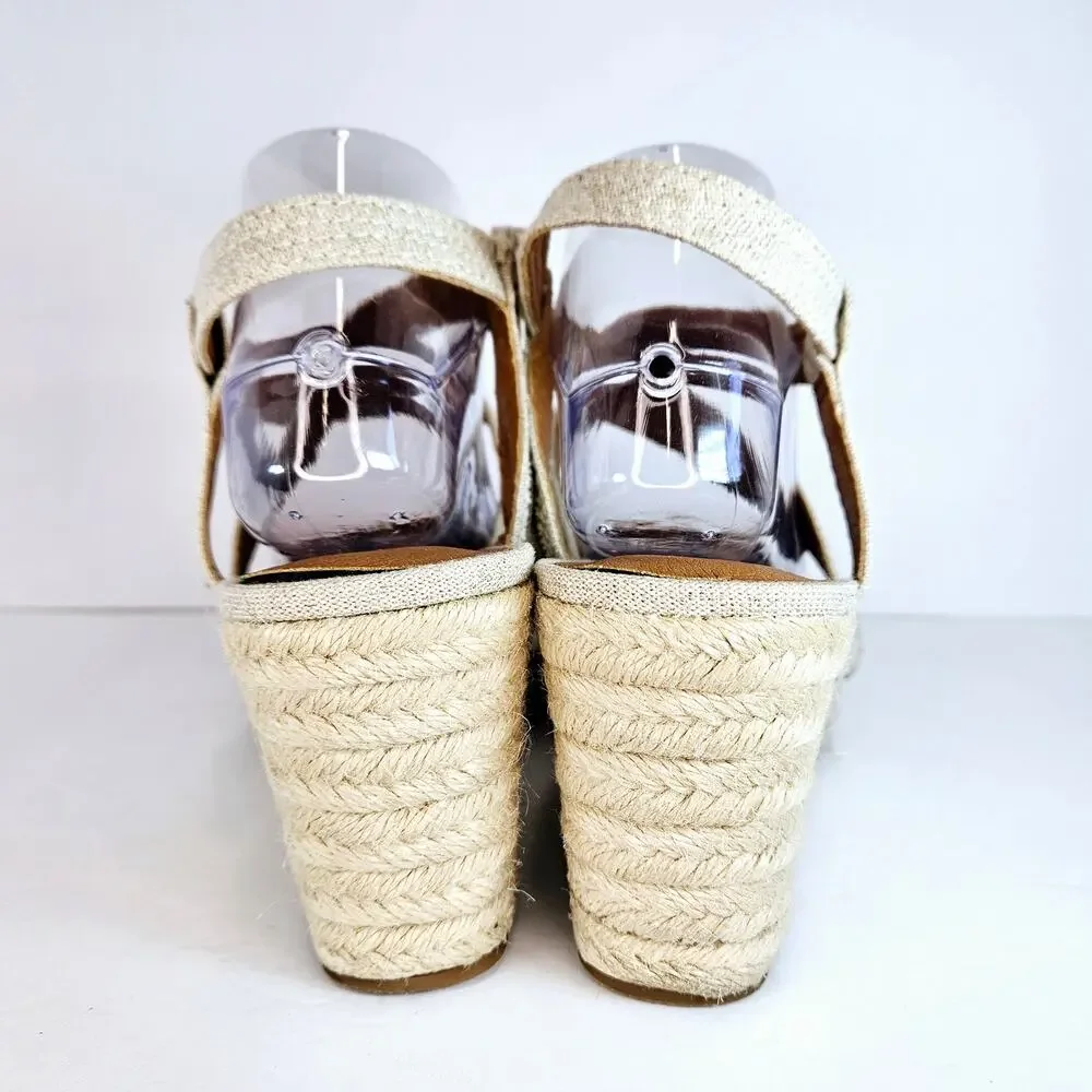 Lucky Brand Maeli Beige‎ Gold Strappy Espadrille Wedge Sandals Size 10M